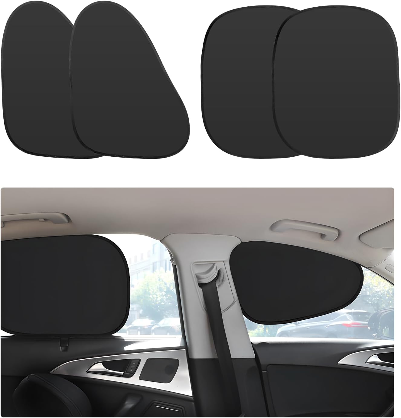 Sun Walker 4 PCS Car Window Shades, Static Suction Front and Rear Side Window Sunshades Glare Blockers, Foldable Automotive UV Protection Cover Privacy Curtains for Women Men