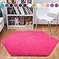 junovo Ultra Soft Rug for Nursery Children Room Baby Room Home Decor Dormitory Hexagon Carpet for Playhouse Princess Tent Kids Play Castle, Diameter 4.6 ft, Hot-Pink