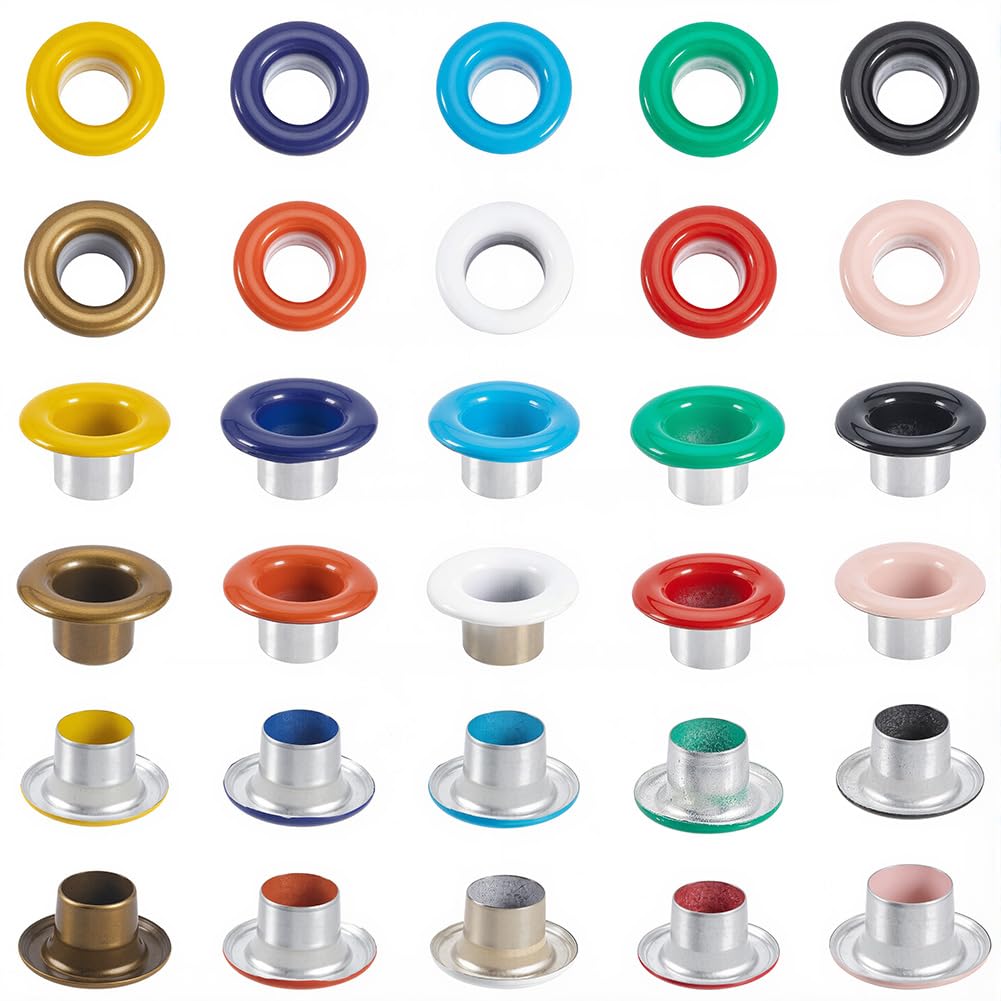 GORGECRAFT 200 Sets 10 Colors Metal Eyelets for Fabric 5mm Hole Small Iron Self Backing Eyelet Kit Quicklet Grommets with Washers for Repairing Bead Cores Clothes Shoes Leather Canvas DIY Crafts