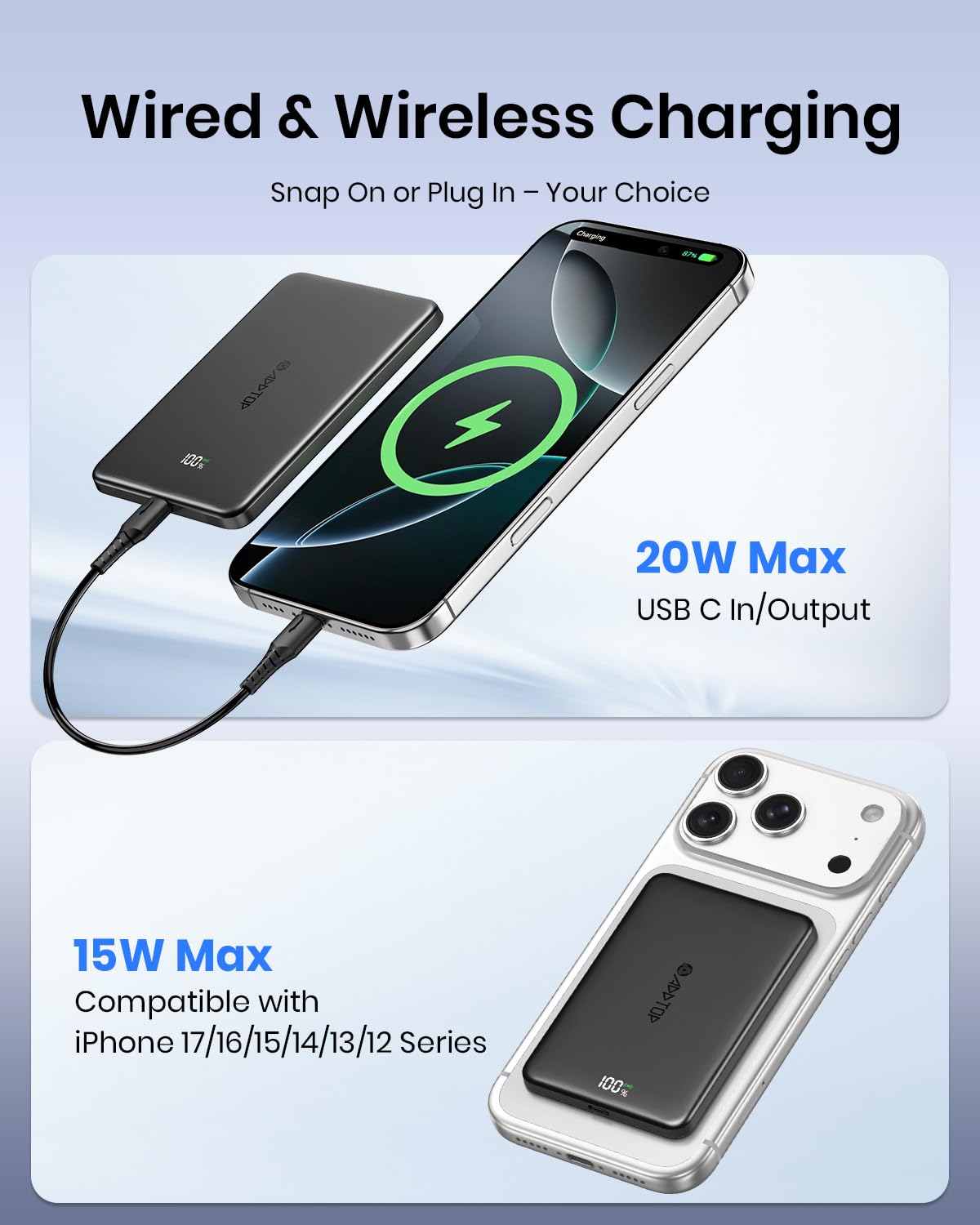 A Addtop Ultra Slim Power Bank für iPhone 5000mAh 20W Magnetische PowerBank – Bild 5