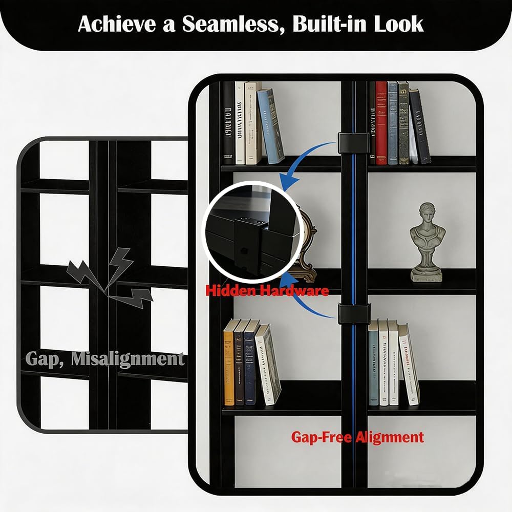 4Pcs KALLAX Connector Kit Compatible with IKEA KALLAX Shelves, Seamless Shelf Joiner & Aligner for Gap-Free Storage Wall - Side-Mount Fasteners Hide, Easy Install - Black image 2