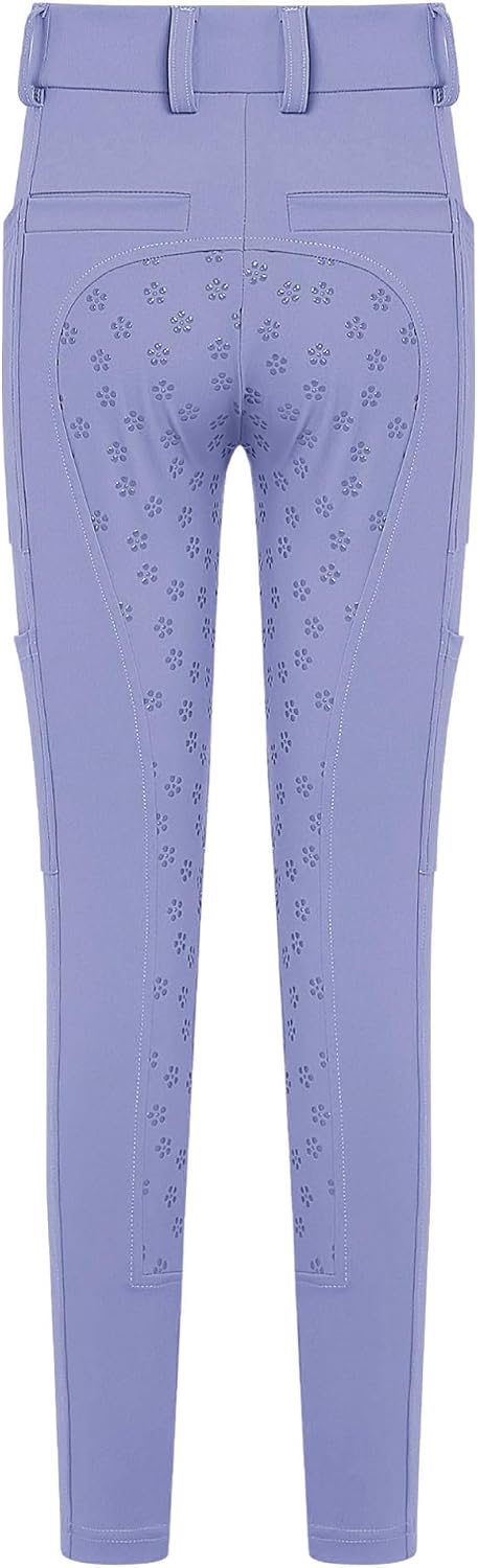 Alvivi Girls Horse Riding Pants Equestrian Breeches Anti-Slip Full Seat Riding Leggings with Zip Pockets