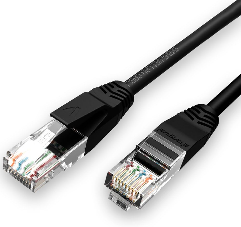 shengwei Cat5e High-speed Ethernet Cable, Computer Cable with Snagless RJ45 Connectors, Reliable 100Mbps Internet Network Cable (3.3 Feet / 1 Meter) Black