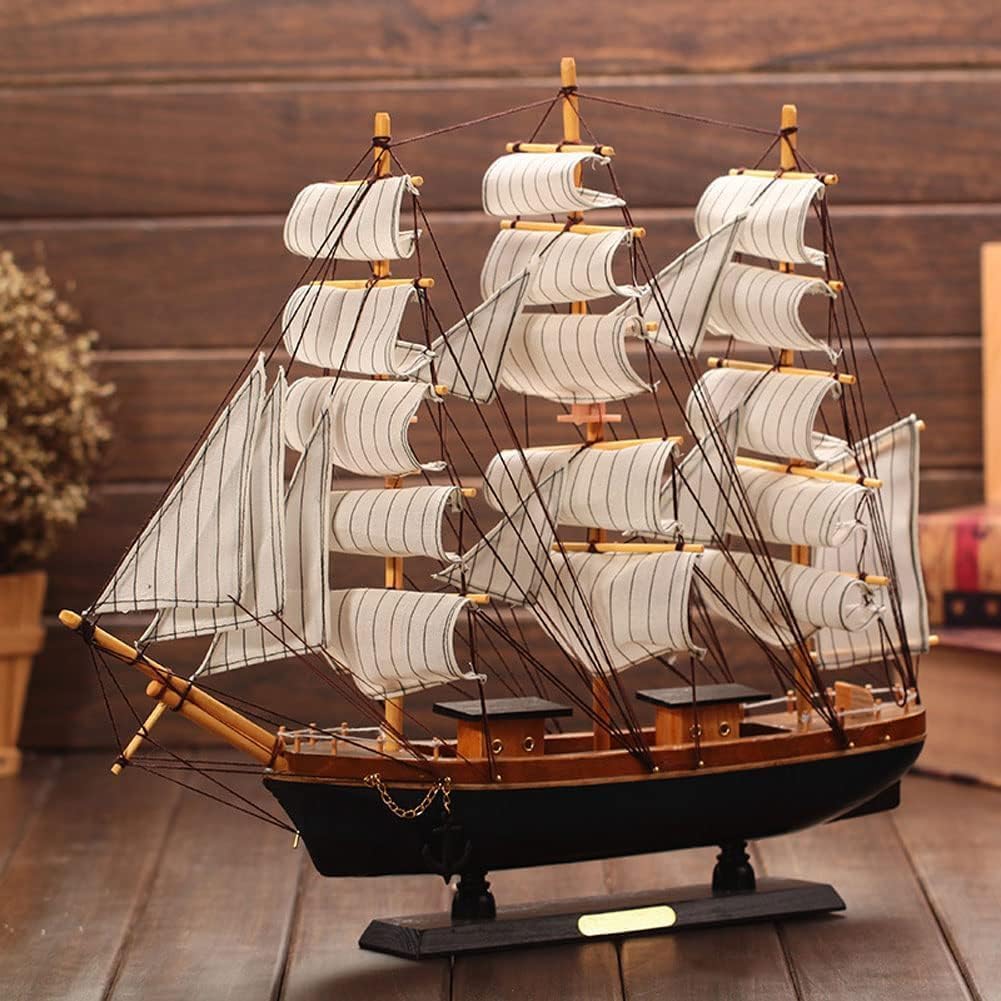 IBLUELOVER Wooden Sailboat Model 9" Tall Mediterranean Style Handcrafted Sailing Boat Vintage Nautical Ocean Theme Decor