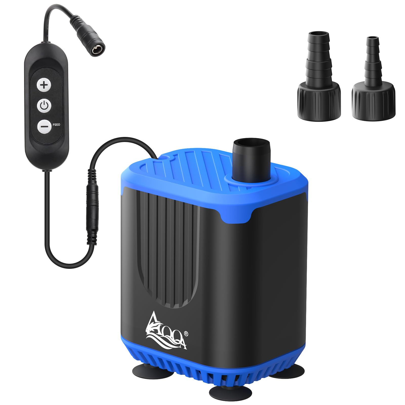 AQQA Aquarium Water Pump,DC12V 900L/H Submersible Water Pump with Controller,4-Flow Adjustable,Feeding Mode,10W Quiet Mini Pond Fountain Pumps to Empty Fish Tank,for Aquarium Pond,Garden,Fountain