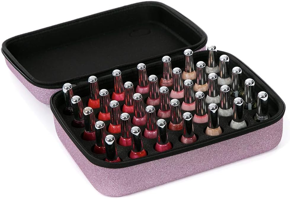 Roo Beauty Nail Polish Carry Case Nail Varnish Storage Case Vanity Box in Pink Sapphire Glitter