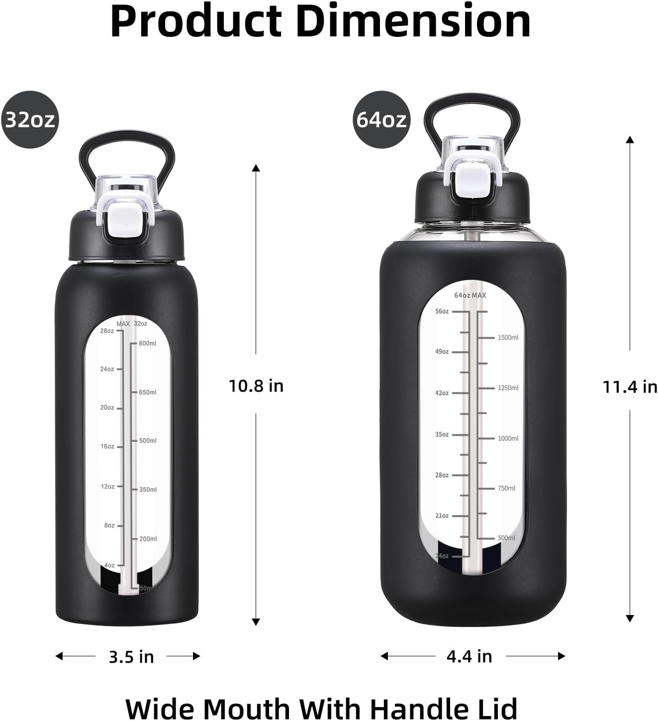 chunmo 64 oz Glass Water Bolttles with Straw Half Gallon Large Motivational Water Bottle with Time Marker Sports Water Bottles with Silicone Sleeve and Handle Lid Water Jug for Gym Workout
