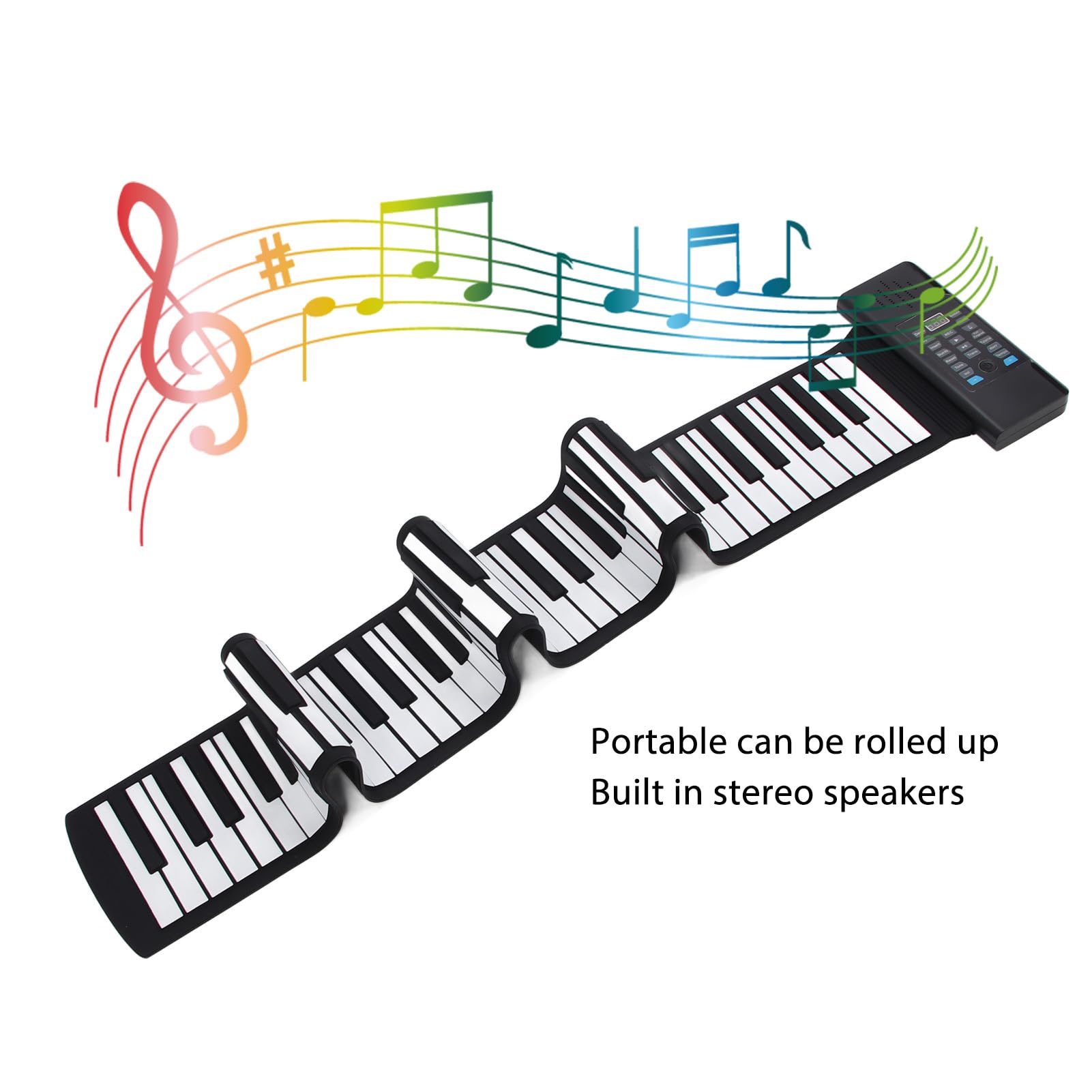Tastiera arrotolabile a 88 tasti, pianoforte elettronico portatile ricaricabile a mano, pianoforte arrotolabile a mano con 128 ritmi di toni, 15 brani demo, funzione MIDI