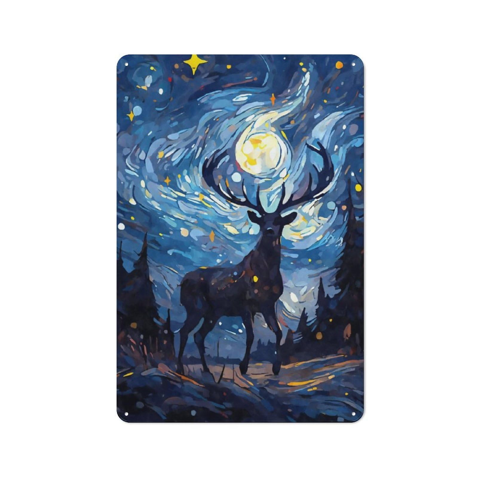 Junmoney Buck Deer Starry Night Retro Tin Sign 30X20cm For Living Room Or Hallway, Gift For Living Room Decor Lovers During The Christmas Season