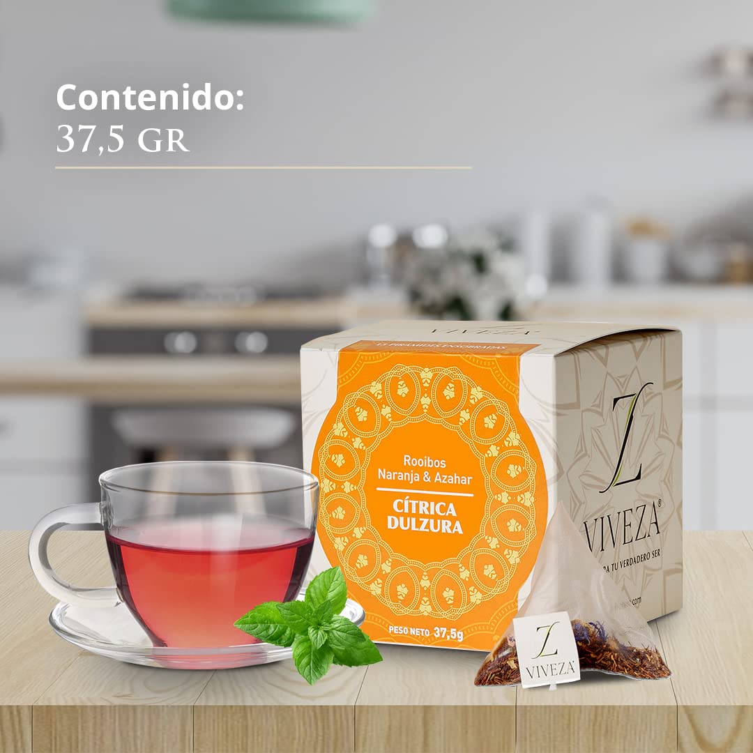 Viveza Cítrica Dulzura Infusión Rooibos con Naranja y Azahar Sin Teína Caja 15 Pirámides 37,5 gr