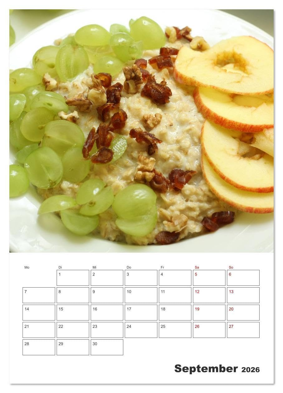 Süße Haferflocken mit Obst (Wandkalender 2026 DIN A2 hoch), CALVENDO Monatskalender: Haferflocken-Vielfalt: Overnight Oats, Porridge und frische Früchte (CALVENDO Lifestyle)