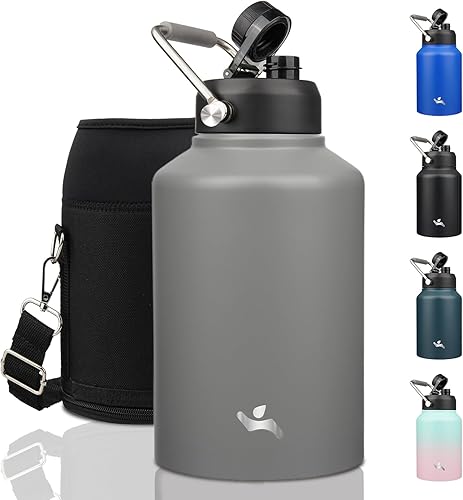 Miniatura 11 de Jarra de medio galón con asa, botella de agua aislada de 64 oz con bolsa de transporte, botella de metal de acero inoxidable de doble pared con Día