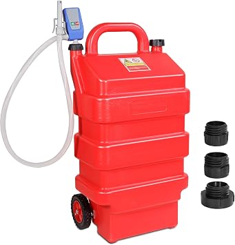 16 Gallon Portable Fuel Caddy Tank with 2.8GPM Automatic Fuel Transfer Pump, 12V / 4AA Battery Powered, Extra Long Hose, Portable Liquid Pump for Gasoline Diesel Fuel & DEF/Urea Liquid
