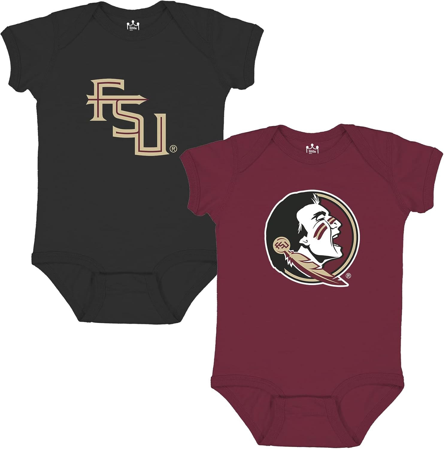 Little King NCAA Bodysuit 2 Pack Short Sleeve-100% Cotton-Infant Sizes 0-3M 6M 12M 18M