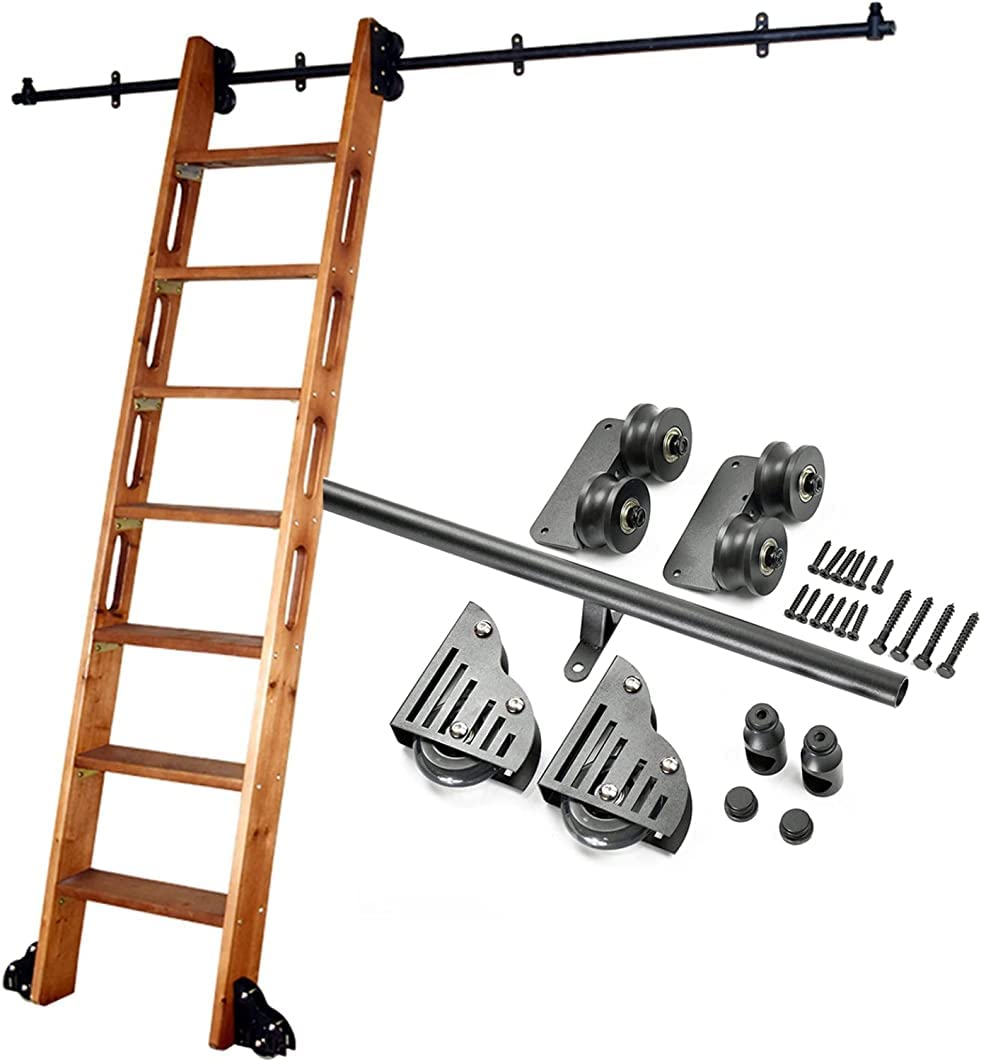 Échelle de bibliothèque coulissante : kit rail tube rond en acier pour porte de grange et placard