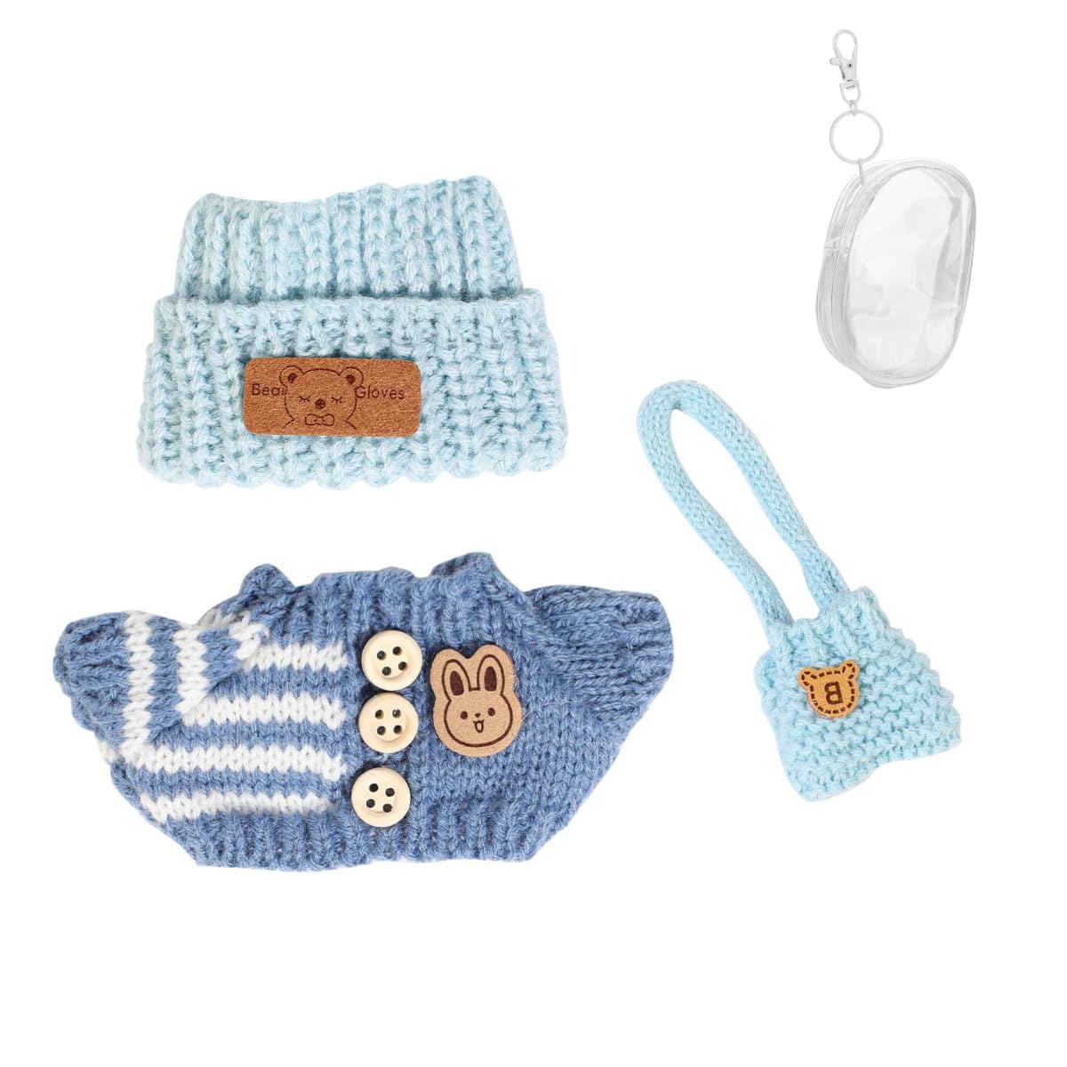Clothes Set for 17cm Doll, Hat Suit Ornaments Accessories Set for Any 17cm/6.7inch Doll[With Clothes Storage Bag] (Blue Hat/Blue Shirt/Blue Bag)