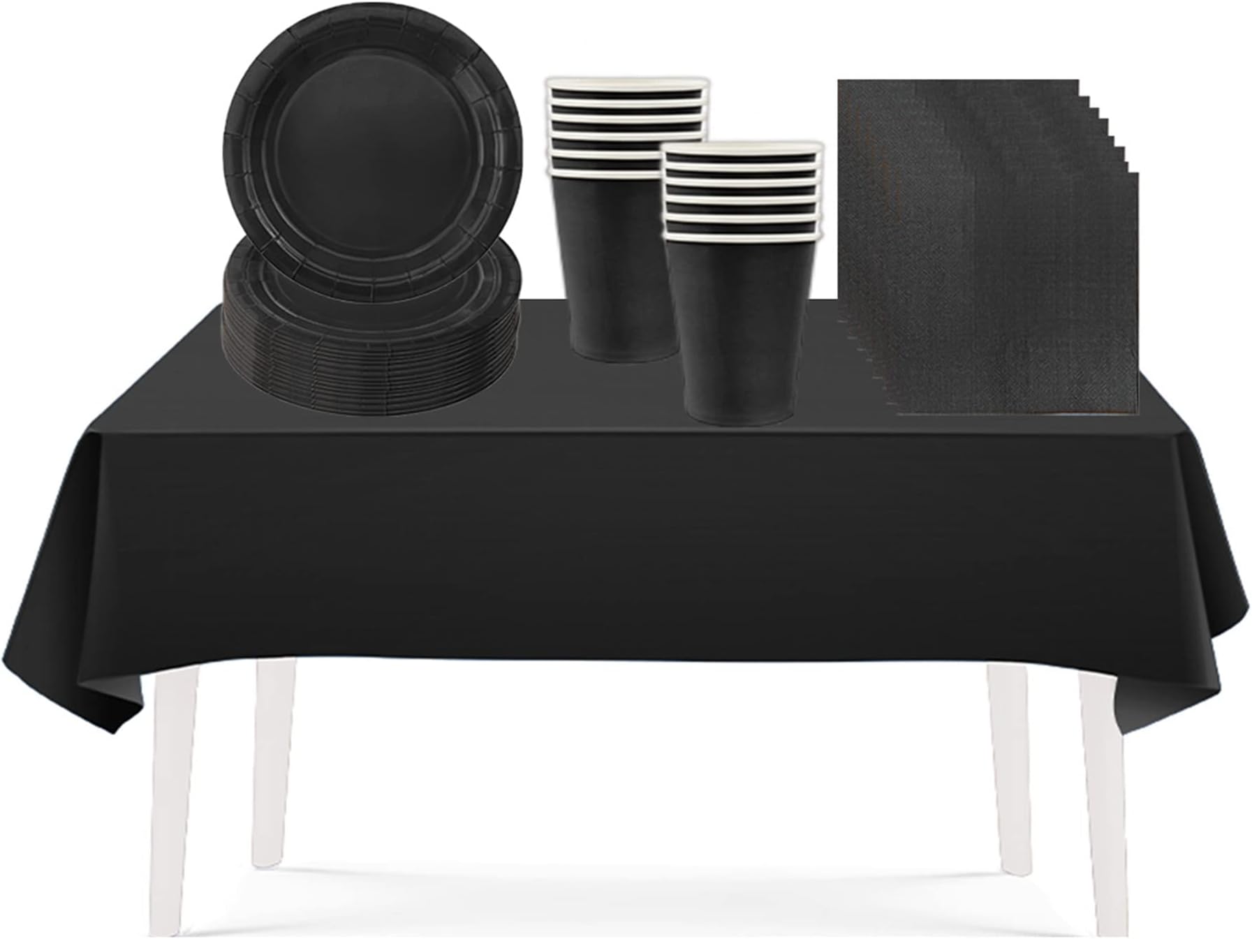 53PCS Midnight Black Party Tableware Decorations for Kids Birthday,Disposable Tableware Set Tablecloth Table Covers,7inch Paper Plates,Paper Napkins,Cups for Xmas Birthday Wedding Party Favor