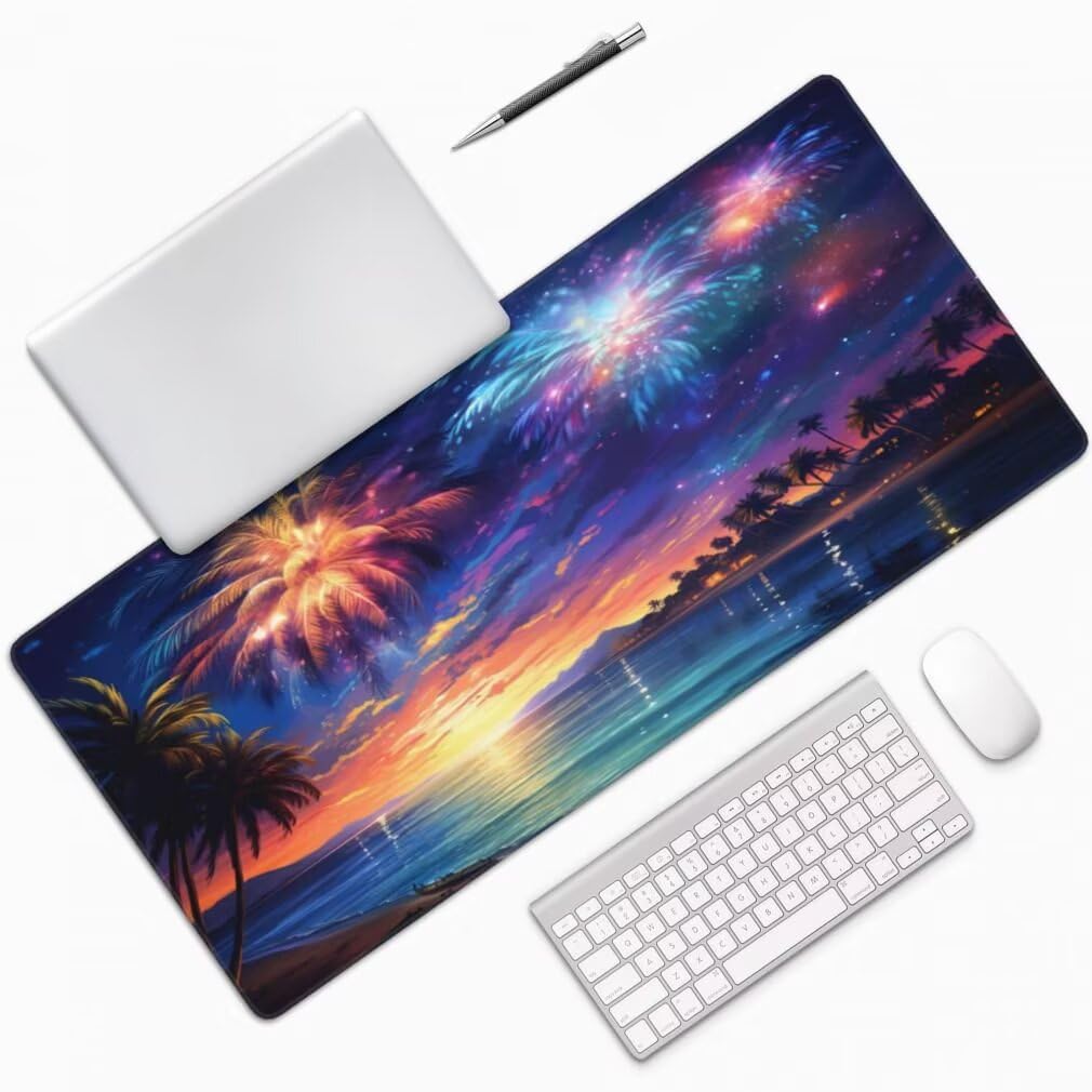 Alfombrilla Raton XXL 1200 x 600 x 3 mm, Mouse Pad Grande Gaming, Alfombrilla de Raton Mar Mousepad Lavable Desk Mat para Juegos Y Oficina, Impermeable y Antideslizante (Fuegos Artificiales) -MP1569