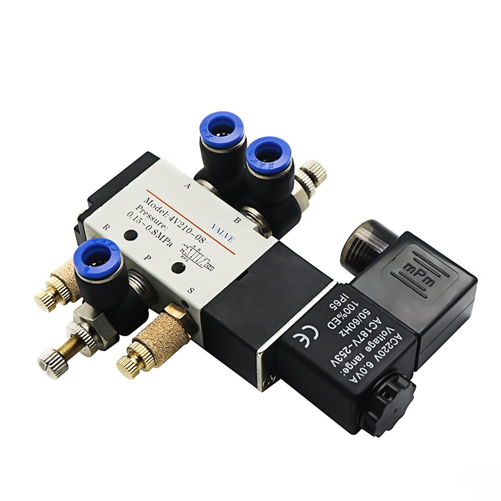 Electroválvula neumática eléctrica 4V210-08 Válvula magnética aire gas de 5 vías y 2 posiciones 12 V 24 V 220 V accesorios para mangueras de 4 mm a 12 mm 1 unidad (Pc 8 mm Fittings,AC110)