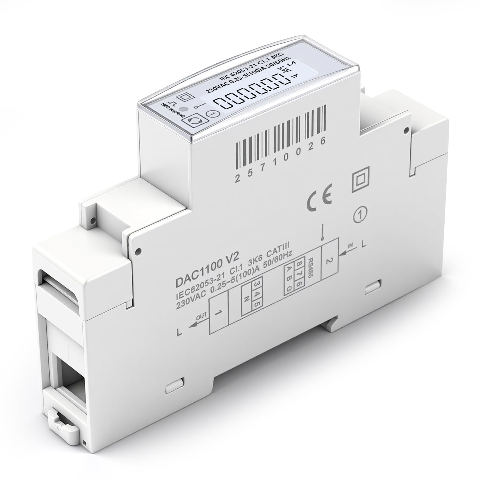 100A Contatore energia elettrica monofase energy meter 220V AC misurazione bidirezionale RS485 Modbus RTU tensione/corrente/potenza/fattore di potenza, display LCD, 1000 Imp/kWh.