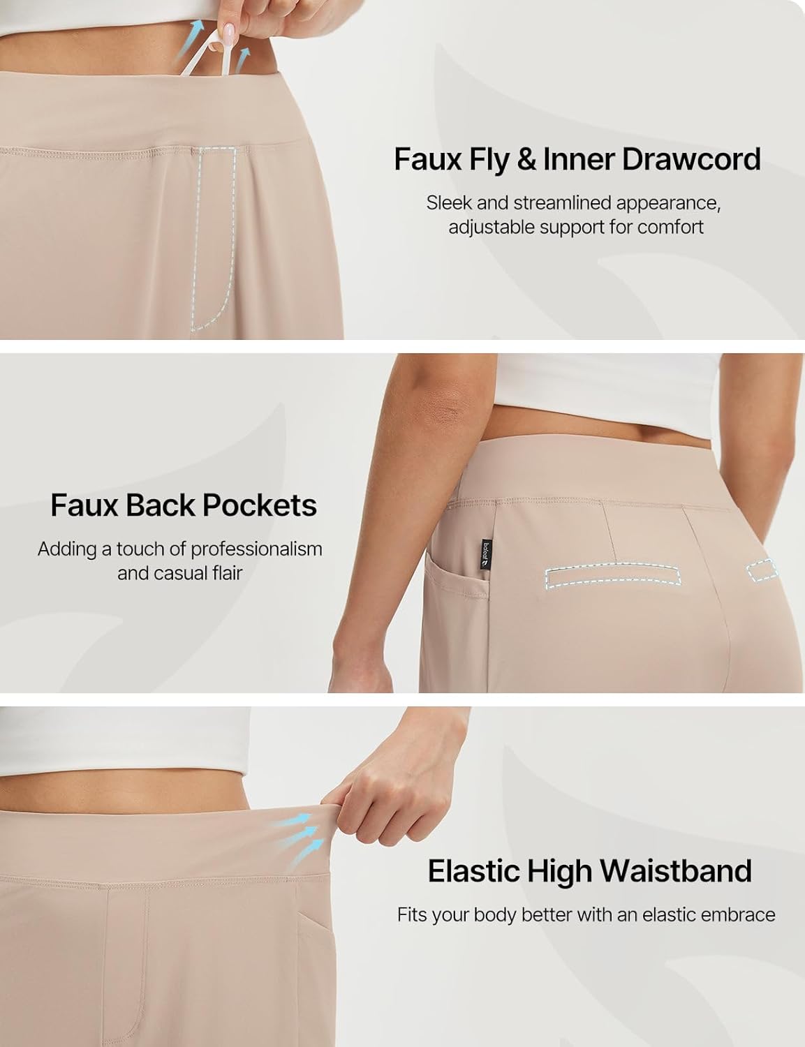 baleaf Women's Petite Casual Pants with 3 Pockets 25" Ankle Golf Pant Pull On Stretchy 7/8 Travel Work Slacks Khaki XS