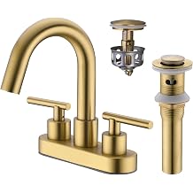 Bathroom Faucet, 3-Hole Black and Gold Vanity Faucet with Metal Sink Drain, 2-Handle 4-Inch Centerset