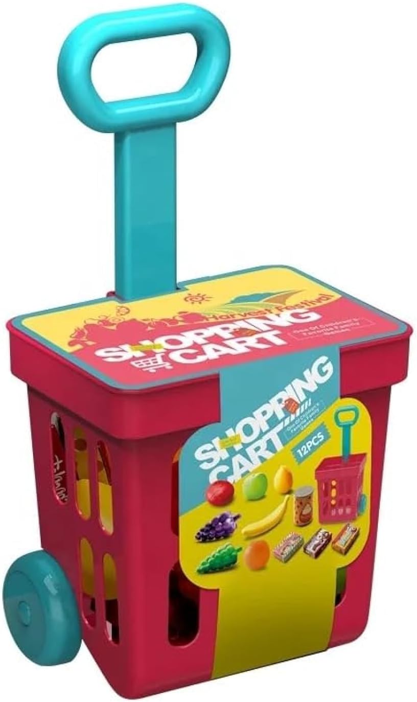 VIO Kids Mini Shopping Cart for Groceries, Supermarket Trolley Toy Set for Pretend Play, Mini Food Toy Play Set with Food Fruit Accessories for Toddlers, Kids, Girls, Boys (Mini Shopping Cart)