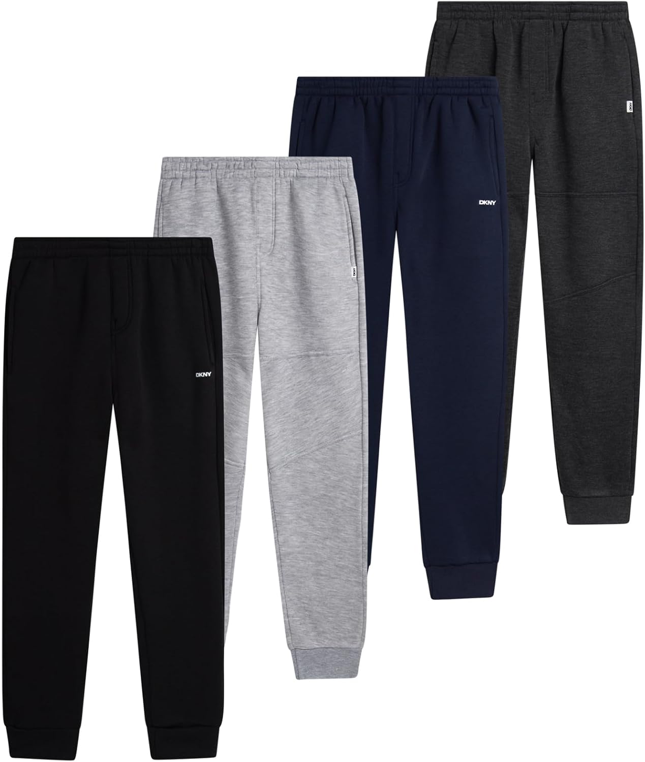 DKNY Boys Sweatpants - 4 Pack Active Performance Soft Fleece Boys Joggers Athletic Pants with Elastic Waistband and Pockets