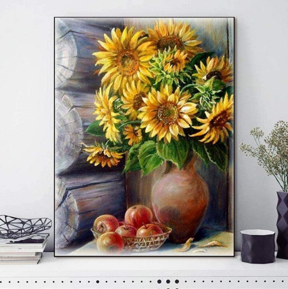 NA/ arazzi Semi-Lavorati Set da Ricamo arazzo Pittura con Filo di Cotone Girasole 40x50cm Set da Ricamo Mezzo Punto Include Filo di Cotone Multistrato [] Bordado con aguja 5D HD cod 080