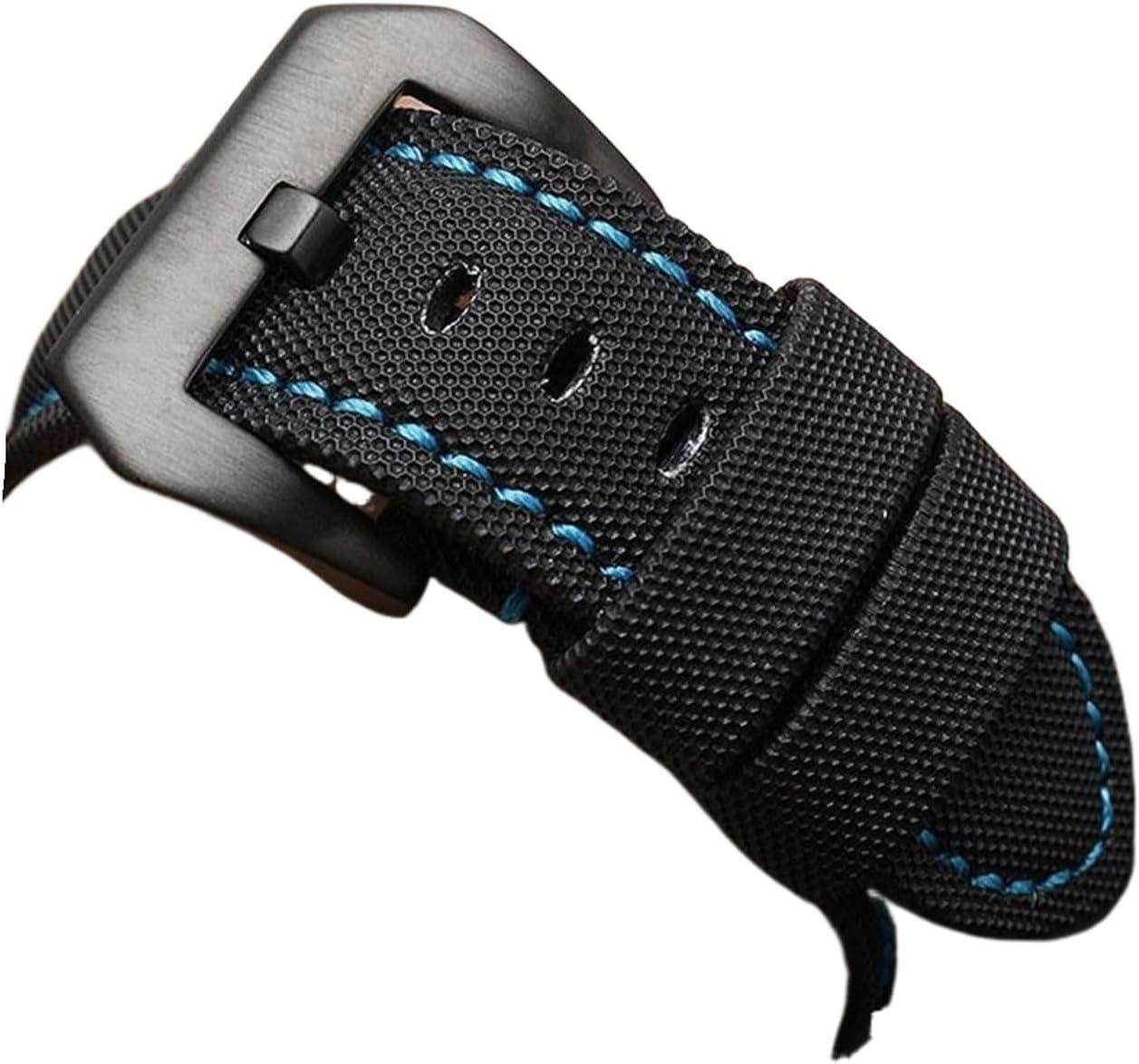 MJMT06 Nylon Texture Leather Watchband Compatible with PAM01661|441 Marina Watch Strap Black Blue 22mm 24mm 26mm Accessories Bracelets
