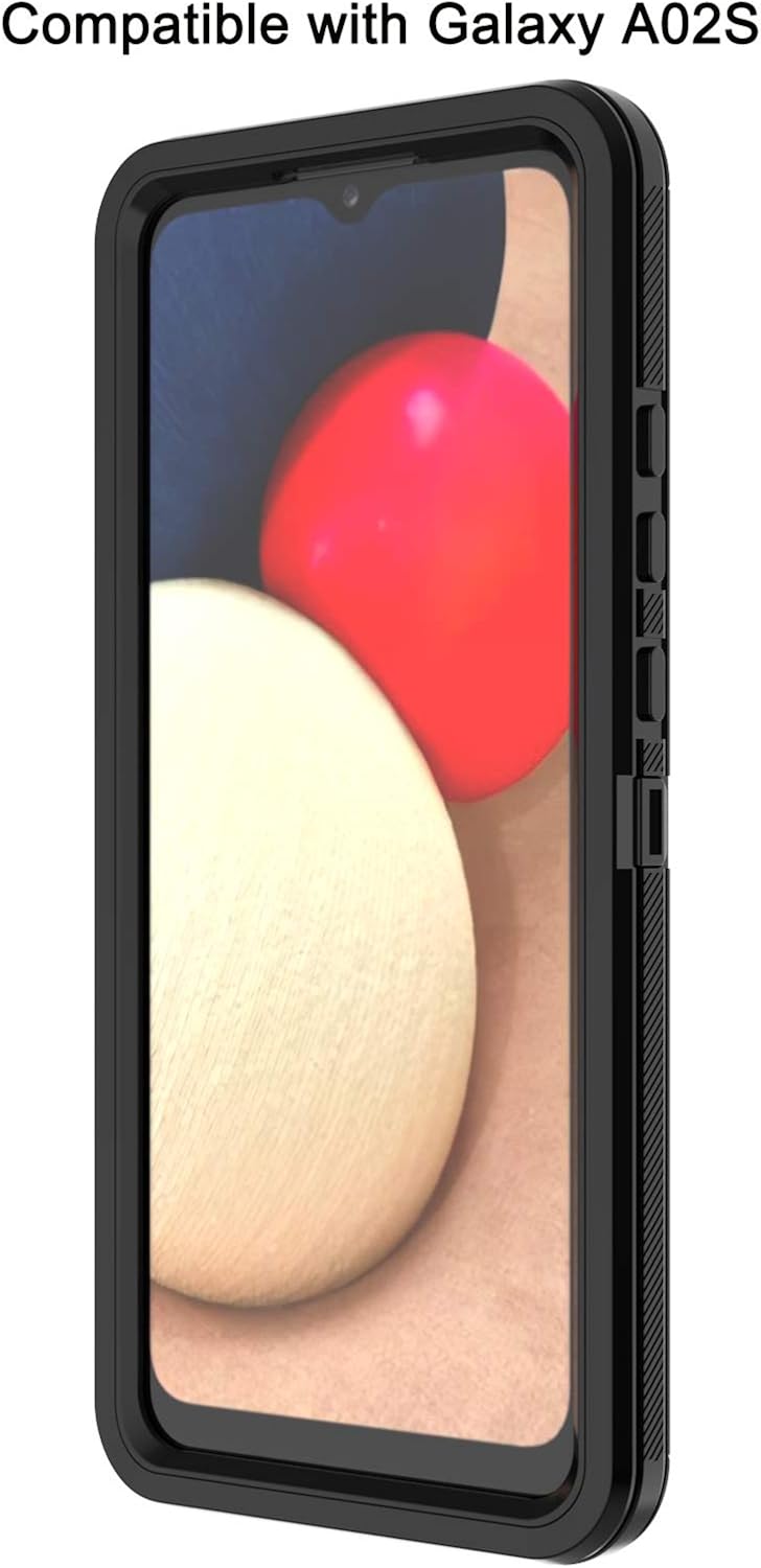 Annymall for Samsung Galaxy A02s Case with Screen Protector, Full Body Rugged Defender Triple Layer Shockproof Scratch/Drop/Dust-Proof Protective Cover Phone Case for Samsung Galaxy A02s (Black)