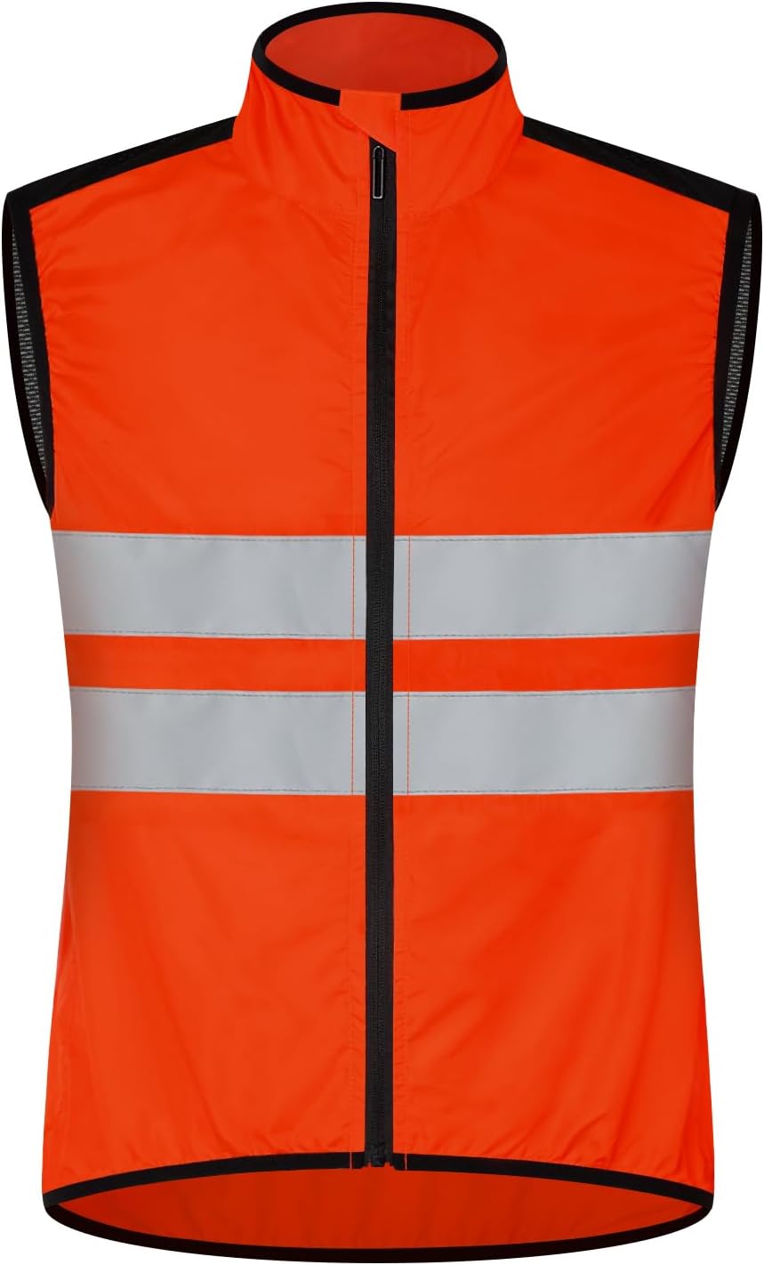 Cycling Vest for Men, Reflective High Visibility Bike Vest, Lightweight Packable Gilet, Full Zip Sleeveless Pocket