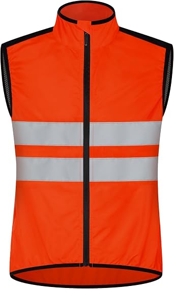 Cycling Vest for Men, Reflective High Visibility Bike Vest, Lightweight Packable Gilet, Full Zip Sleeveless Pocket