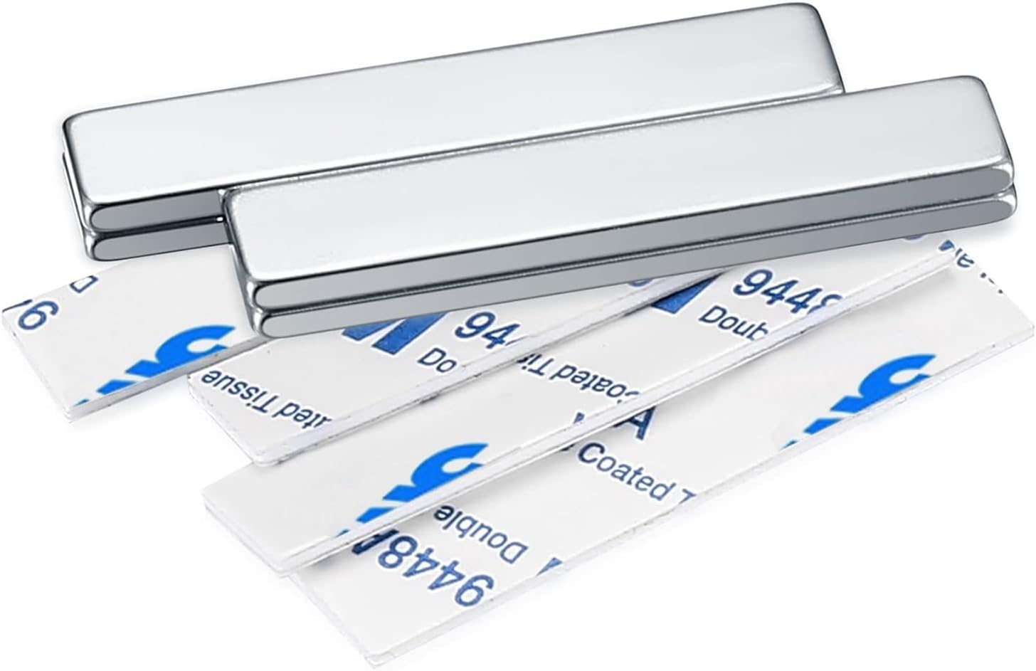 4 Pcs Strong Neodymium Bar Magnets, Strong Powerful Rectangular Rare Earth Magnets Strips with Double-Sided Adhesive for Crafts, Fridge, Science - 50x10x3mm