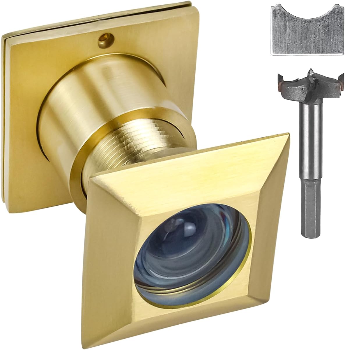Earl Diamond Square Door Viewer Peephole with 28mm Drill Bit, Satin Gold