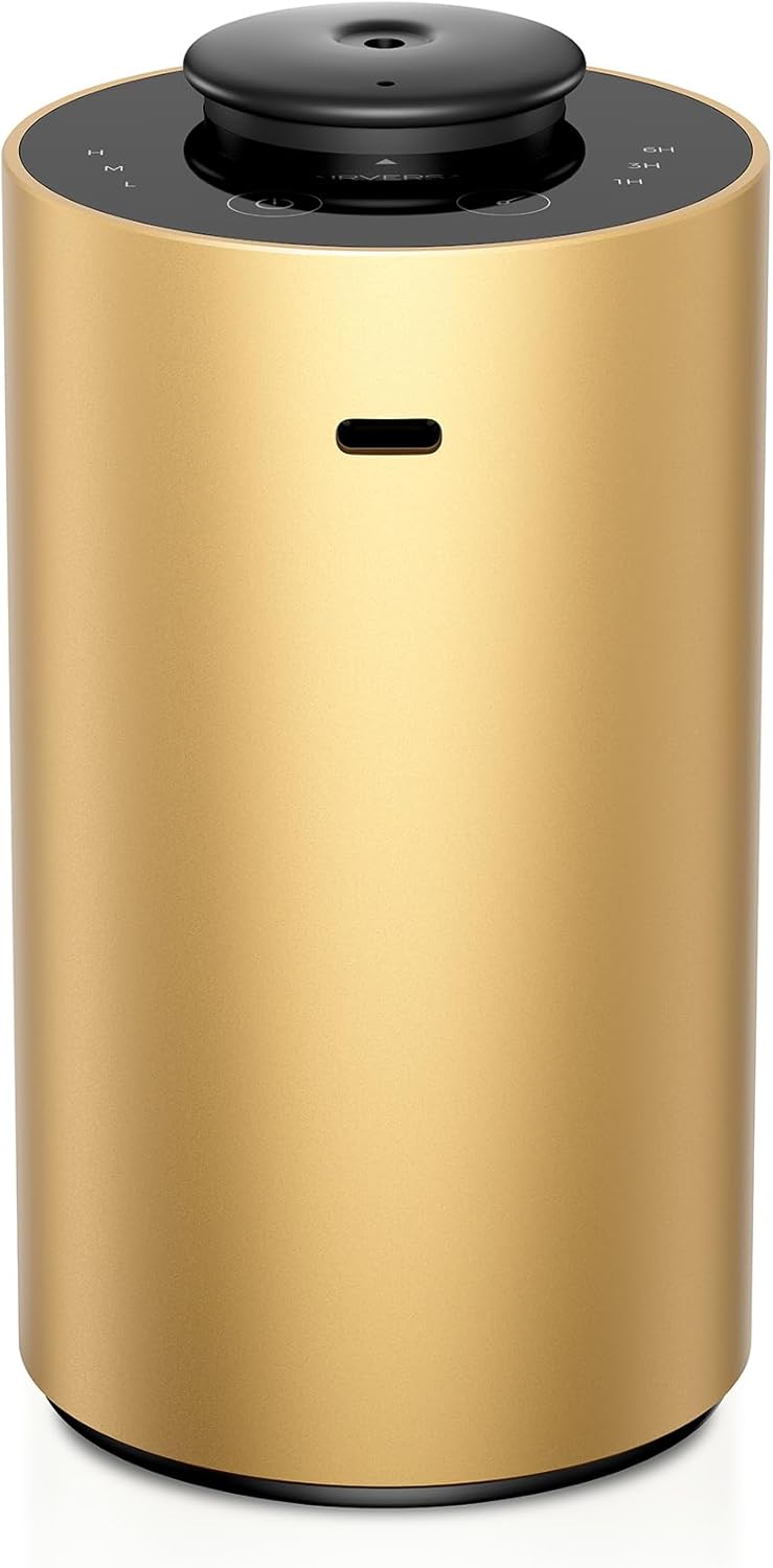 Airversa Waterless Essential Oil Diffuser for Home, Rechargeable and Portable Scent Diffuser with 3 Countdown Timers & Mist Levels for Car Room Studio Office, Scenta Lux Premium Metal Gold