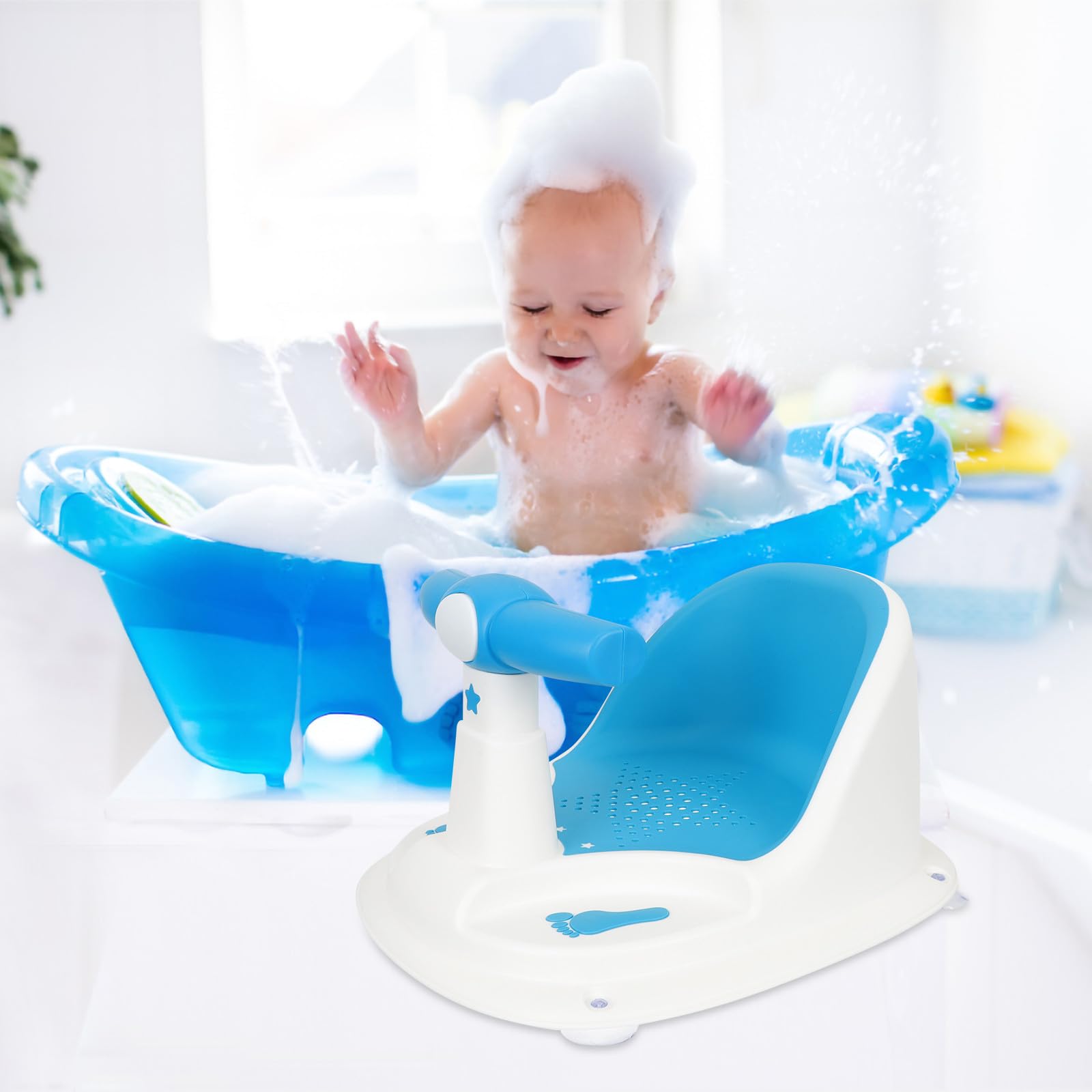 Hemobllo Seggiolino da Bagno per Bebé e Ragazzo Ragazza Supporto Confortevole, Materiale Affidabile Pp e Tpe, Sedia Antiscivolo Blu per Bagnetto la Doccia
