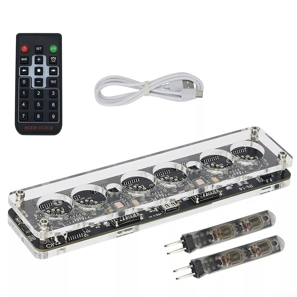 Yuanpgky IN-14 Nixie Tube Digitaluhr DIY Kit mit LED Hintergrundbeleuchtung und USB-C Power für Fernbedienung Betrieb