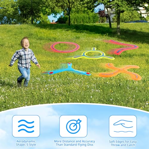 deAO 5 Stück Bumerang, Buntes Bumerang für Kinder, Wurfspiel für Kinder Boomerang, Rückkehr Boomerang-Sportspielzeug, Frisbee Ring für Anfänger und Junge Werfer