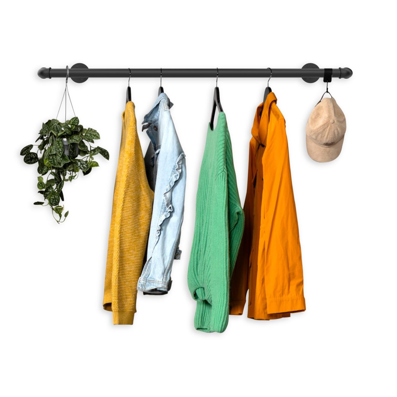 Kledingstang industrieel design smal gang wandgarderobe breedte 200 cm x diepte 10 cm voor de muur zwart garderobestang slaapkamer garderobe wandmontage
