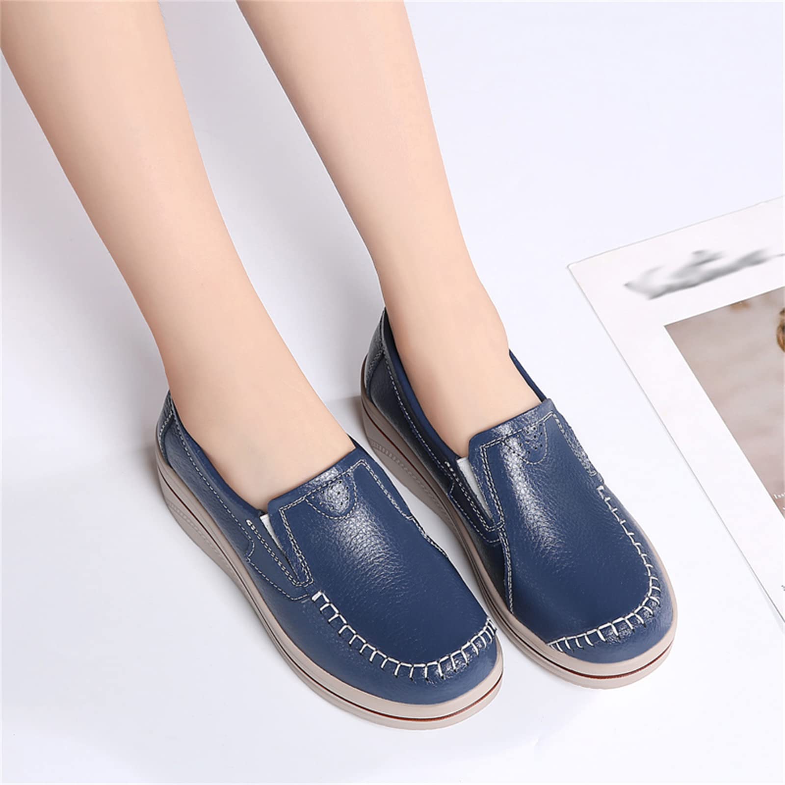 Mocasines De Plataforma Mujer, Zapatos De Cuña para Caminar Zapatos De Trabajo Gruesos Casuales Ligeros