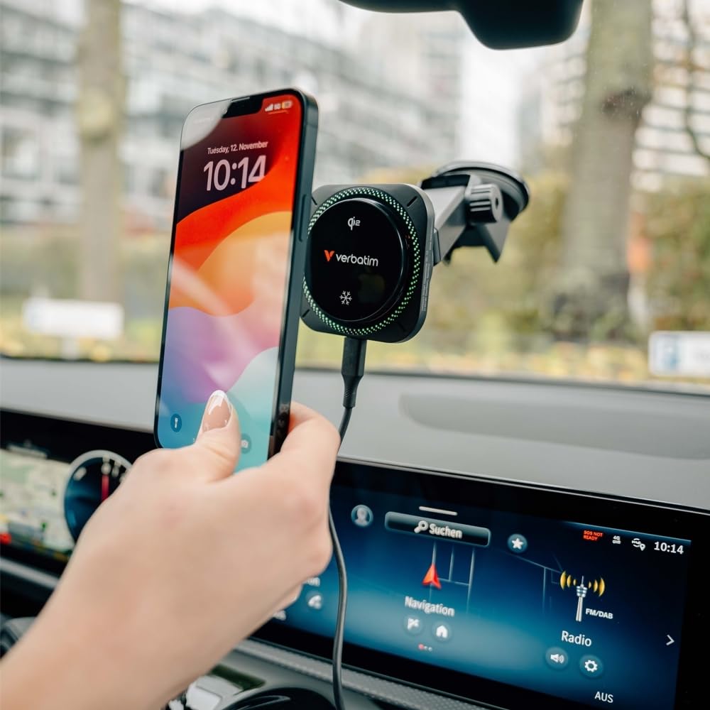 Verbatim Charge 'n' Drive Qi2 bezprzewodowa ładowarka samochodowa magnetyczna oświetlenie RGB