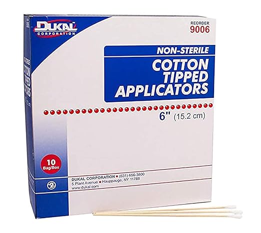 Dukal Cotton Tipped Applicators 6 inch. Pack of 1000 Swabsticks. Wood Shaft, 100% Cotton tip. Non-sterile swabsticks for Medical Applications. Latex-Free. Single use.