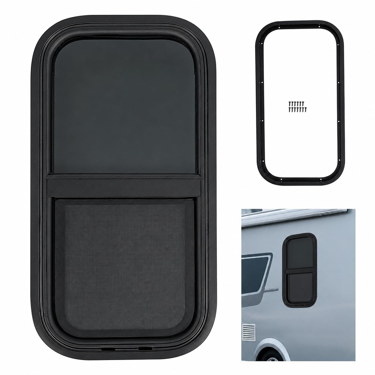 Wohnwagen Fenster 300x600mm, Vertikales Camper Schiebefenster | Aluminiumrahmen, Wetterfest, mit Fliegengitter, Universelles für Van, Caravan, Wohnmobil