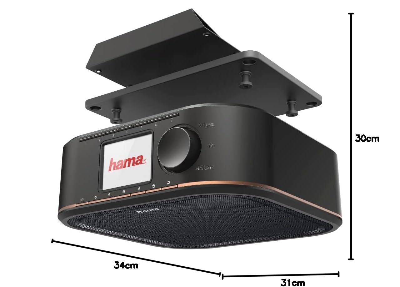 Hama Digitalradio für FM/DAB/DAB+ Empfang, DR350, unterbaufähig (Unterbau-Küchenradio, Farbdisplay, Weckfunktion, Netzbetrieb) Küche Unterbauradio, DAB-Radio, schwarz/Kupfer