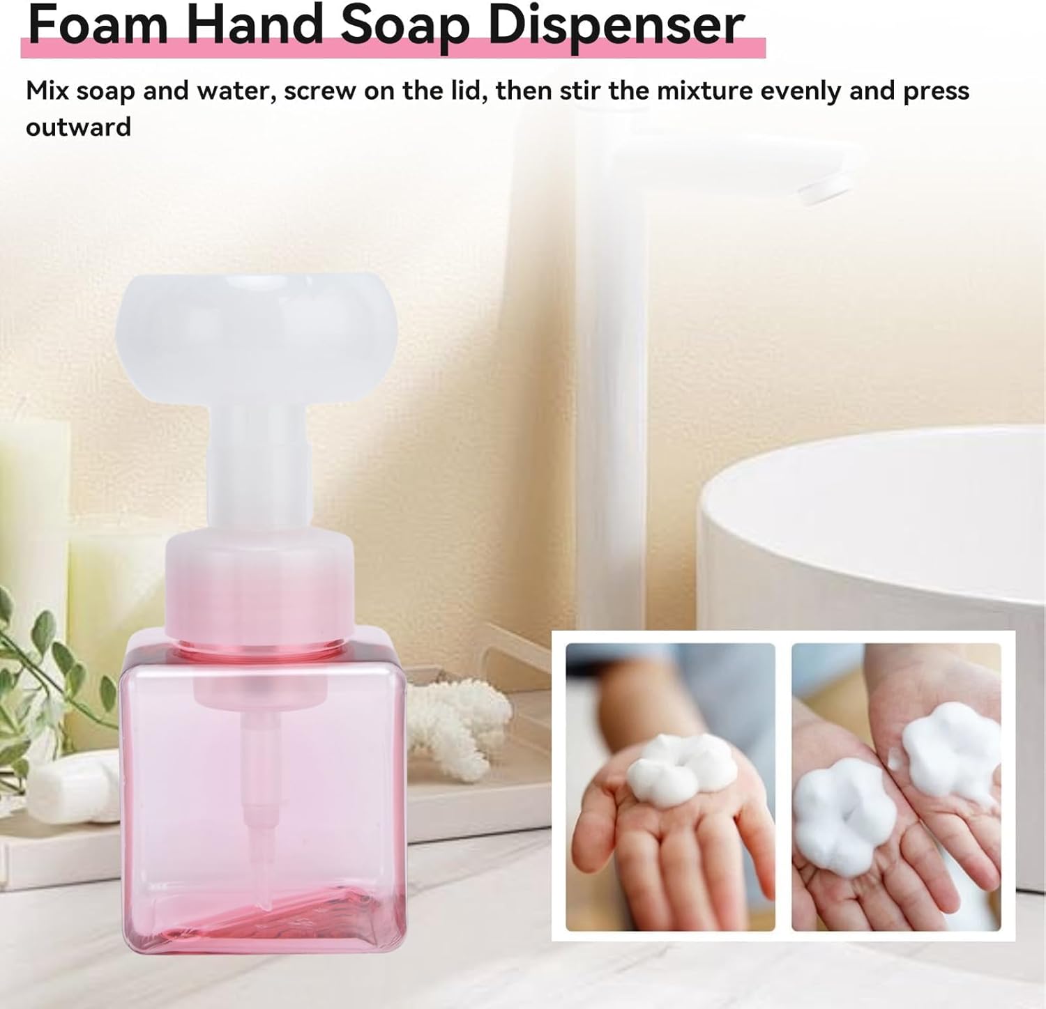 8.4oz 250ml Foaming Hand Soap Dispenser, Refillable Empty Foam Liquid Hand Soap Container Cute Cat Paw Flower Shape Foaming Soap Dispenser, Reusable Plastic Press Bottle for Bathroom(Pink) - Image 5