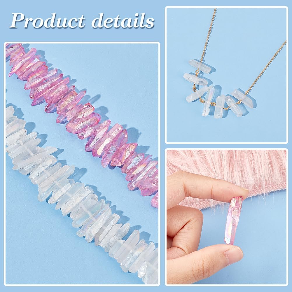 PH PandaHall 16 Inch Strand Quartz Crystal Points Loose Beads Sticks Spikes Titanium Coated Top Drilled Stone Charms for Necklaces Earrings Jewelry Crafts Making Christmas Decoration, Clear & Pink - Image 4
