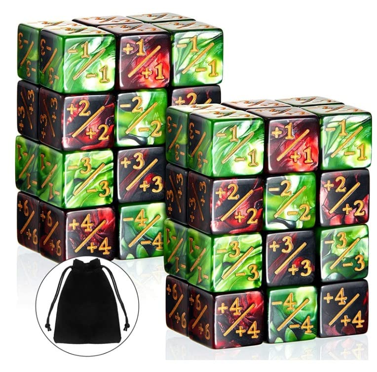 Pomeloone 48 Piezas Contadores de Dados, Dados de Lealtad Dados de Fichas Dados de D6 Cubo con Bolsillos, Compatible con MTG, CCG, Accesorios de Juegos de Cartas (Rojo+Verde)