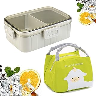 Kids Bento Box, Jicyor Porta Pranzo da Ufficio Plastica Scatola per Il Pranzo a Ermetico 2 Scomparti Lunch Box con Borsa Termica per Bambini Adulti Microonde Frigo Lavastoviglie (verde)