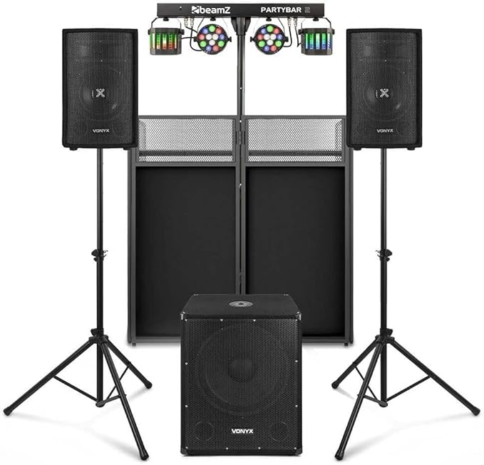 Pack Sono DJ Complet Vonyx - Système DJ 800 W avec Table de Mixage, Amplificateur & Enceintes 8″ - Kit Sono DJ Idéal pour Soirées, Bars & Animations